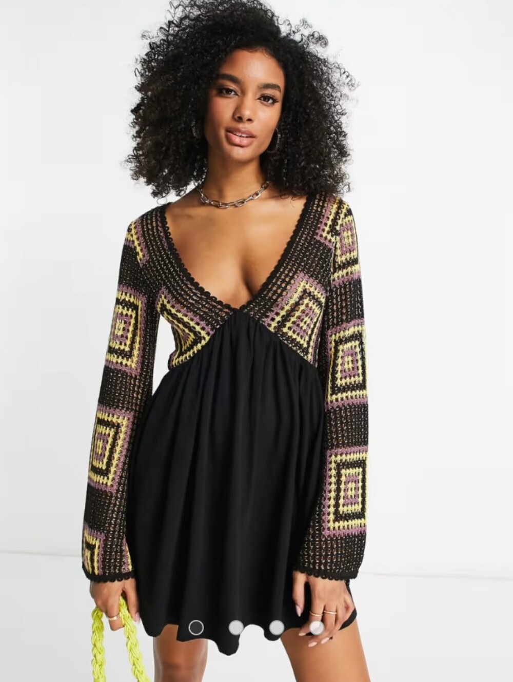 ASOS Design Flare Sleeve Crochet Mini Dress Size 14 EUC